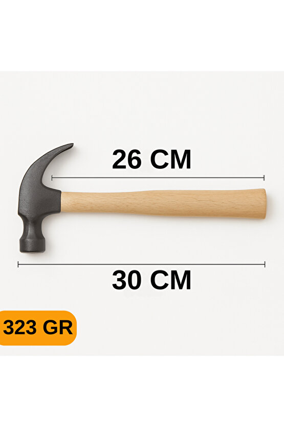 320gr Profesyonel Çatal Ağızlı Ahşap Sap Claw Çekiç 12cm Çelik Ergonomik Çivi Sökme Çakma Dayanıklı