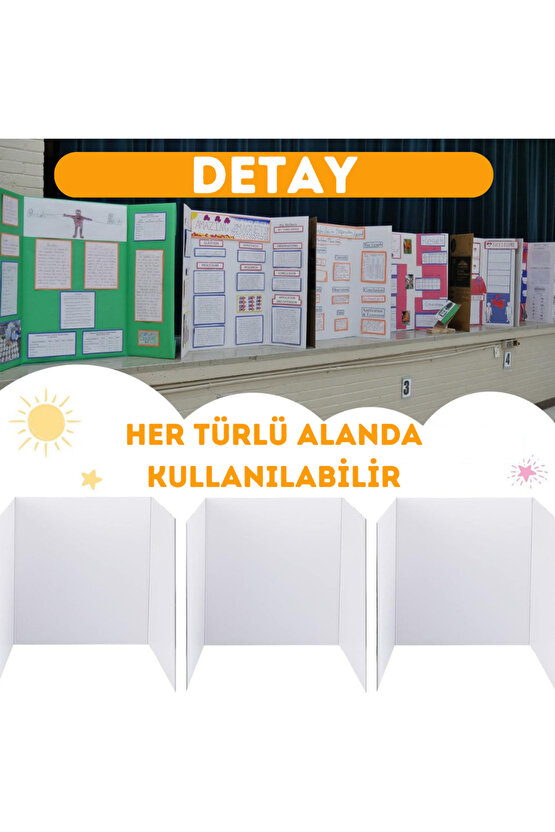 3lü Katlanabilir Proje Sunum Kartonu Standı A4 Hediyeli Kesilebilir Dayanıklı Ev Iş Ofis Okul 35x55