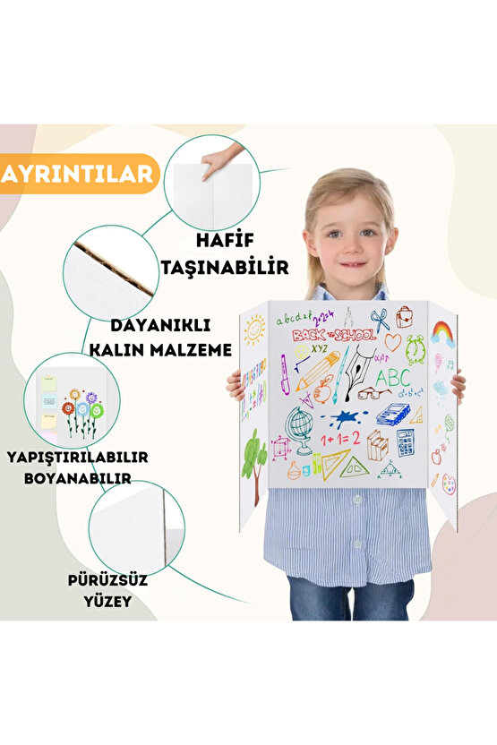 3lü Katlanabilir Proje Sunum Kartonu Standı A4 Hediyeli Kesilebilir Dayanıklı Ev Iş Ofis Okul 35x55