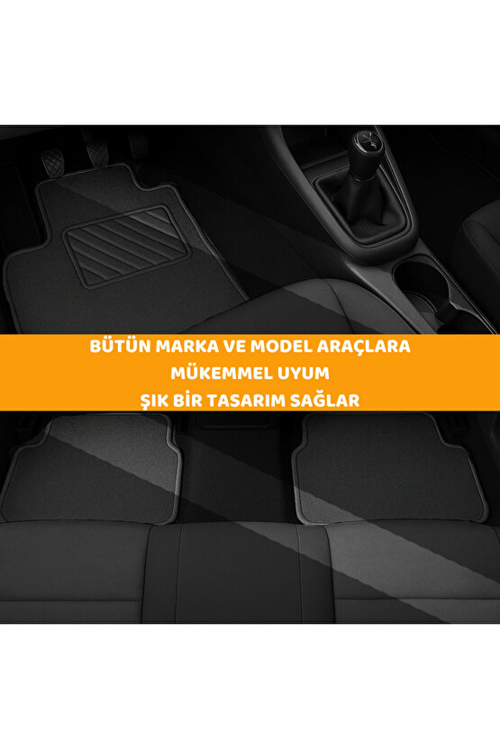 Oto Paspas Halı Lateks Kaymaz Taban Yıkanabilir Silinebilir Tüm Araç Modellere Uyumlu Siyah 4 Parça