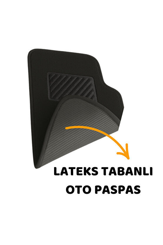 Oto Paspas Halı Lateks Kaymaz Taban Yıkanabilir Silinebilir Tüm Araç Modellere Uyumlu Siyah 4 Parça