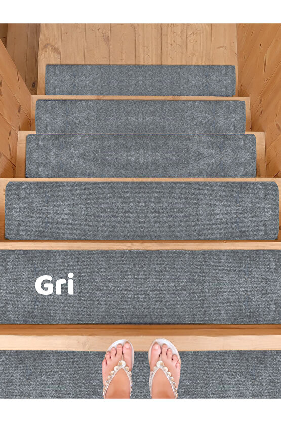 Merdiven Halısı Basamak Halısı Keçe Kaymaz Taban Yapışkanlı Halıfleks Gri 15li 20x75 Cm