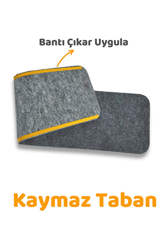 Merdiven Halısı Basamak Halısı Keçe Kaymaz Taban Yapışkanlı Halıfleks Gri 15li 20x75 Cm