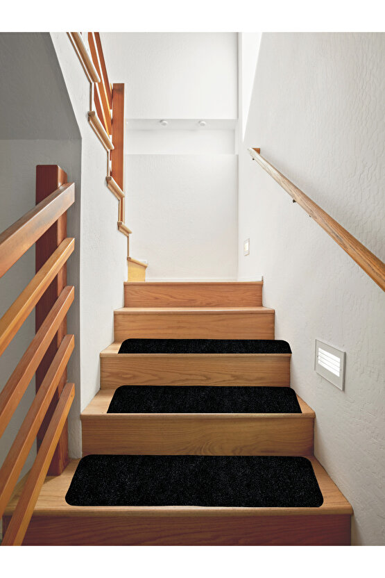 Merdiven Halısı Basamak Halısı Keçe Kaymaz Taban Yapışkanlı Halıfleks Siyah 5li 20x75 Cm