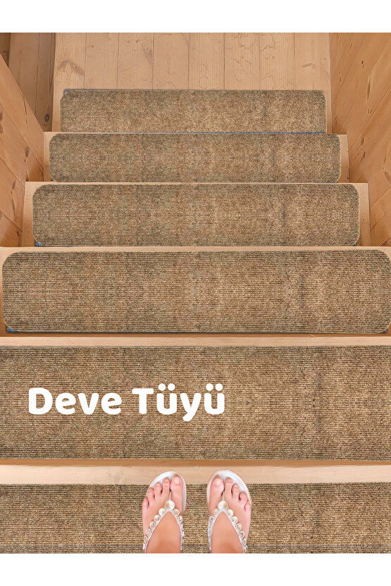 Merdiven Halısı Basamak Halısı Keçe Kaymaz Taban Yapışkanlı Halıfleks Devetüyü 5li 20x75 Cm