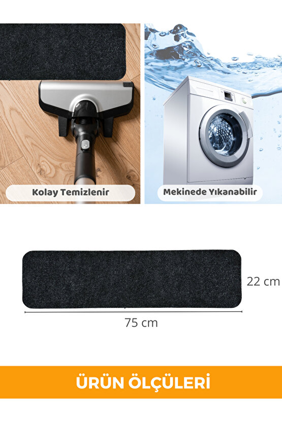 Merdiven Halısı Basamak Halısı Keçe Kaymaz Taban Yapışkanlı Halıfleks Antrasit 10lu 20x75 Cm