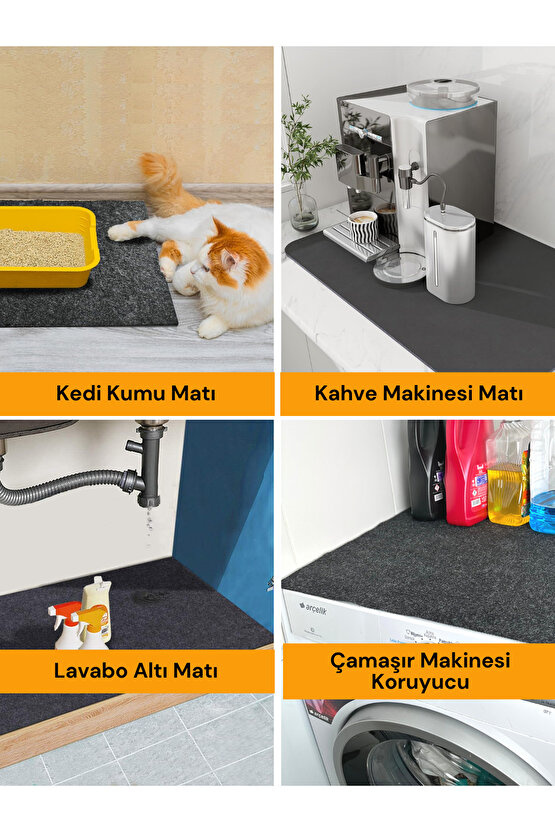 Su Geçirmez Buzdolabı Matı Kaymaz Taban Yıkanabilir Dayanıklı Buzdolabı Altı Halısı Antrasit (91x91)