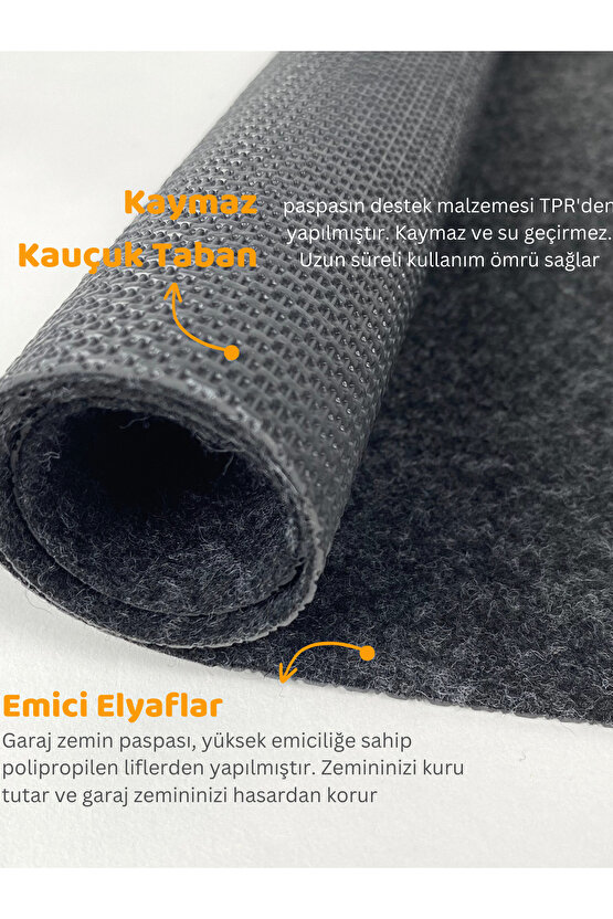 Beylini Garaj Yer Halısı Kaymaz Su Geçirmez Zemin Koruyucu Garaj İçi Uygun Antrasit (183x188)
