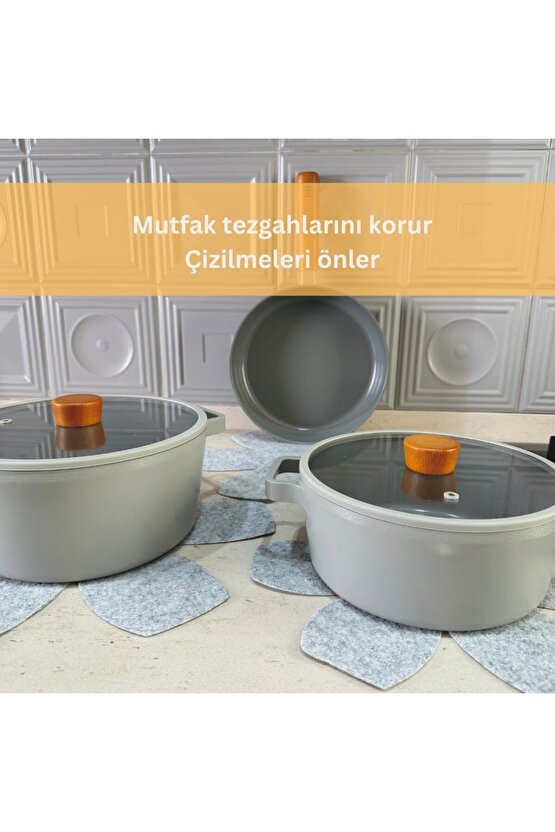 12li Set Tava Tencere Koruyucu ve Düzenleyici Keçesi (Gri)