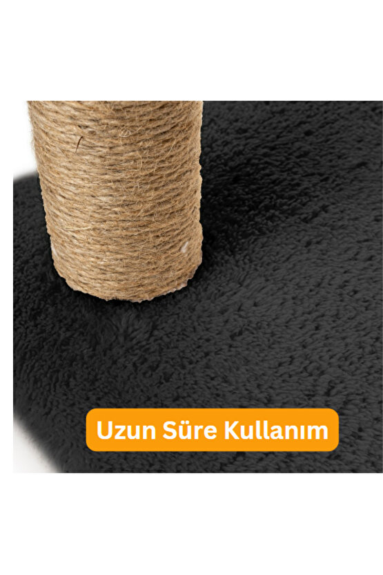 3Lü Kedi Tırmalama Tahtası Peluş Kumaş Demonte 84 cm Yükseklik 3 Adımlı Zıplama Oyunu (Siyah)