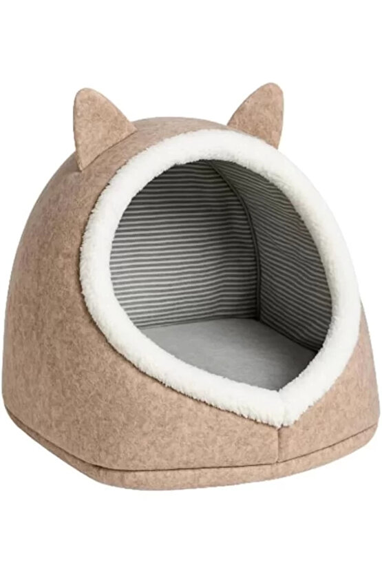 Beylini Kedi Evi Köpek Evi Evcil Hayvan Yatağı Katlanabilir Keçe Yuva Kulübe Dekoratif Gri Renk