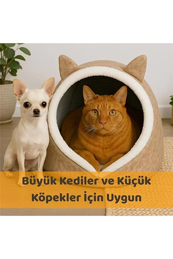 Beylini Kedi Evi Köpek Evi Evcil Hayvan Yatağı Katlanabilir Keçe Yuva Kulübe Dekoratif Gri Renk