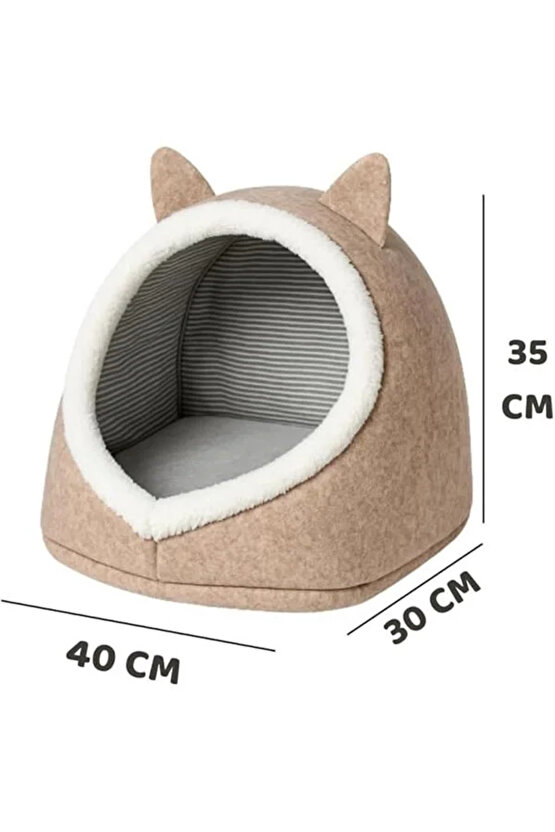 Beylini Kedi Evi Köpek Evi Evcil Hayvan Yatağı Katlanabilir Keçe Yuva Kulübe Dekoratif Gri Renk