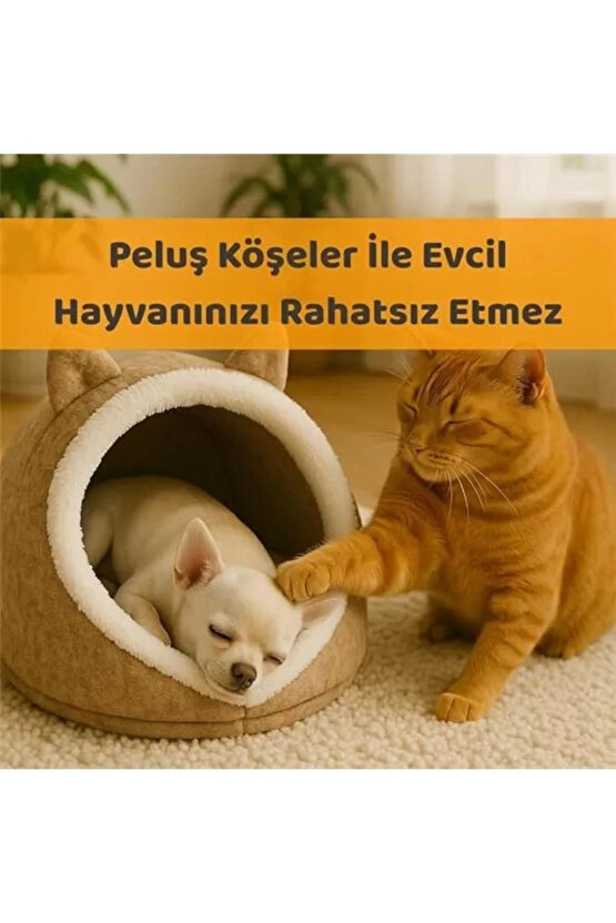 Beylini Kedi Evi Köpek Evi Evcil Hayvan Yatağı Katlanabilir Keçe Yuva Kulübe Dekoratif Gri Renk