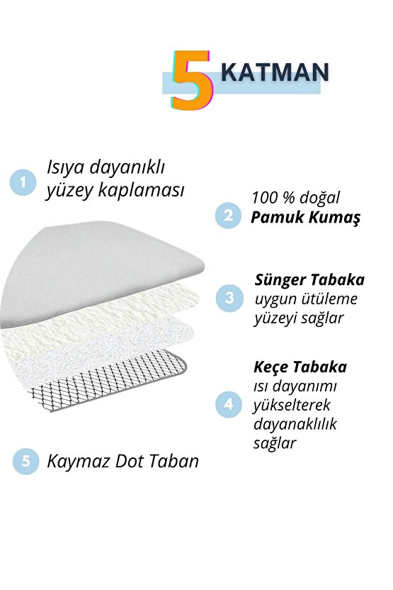 Ütüleme Matı Masası Kılıfı Örtüsü Bezi Keçeli Süngerli 53x71 Cm Gri