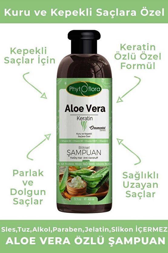Uzak Tuzsuz Kuru Ve Kepekli Saçlara Özel Aloe Vera Ve Keratin Ilaveli Bitkisel Şampuan 400 ml