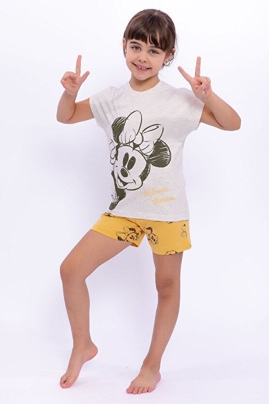 Lisanslı Kremmelanj Kız Çocuk Şort Takım