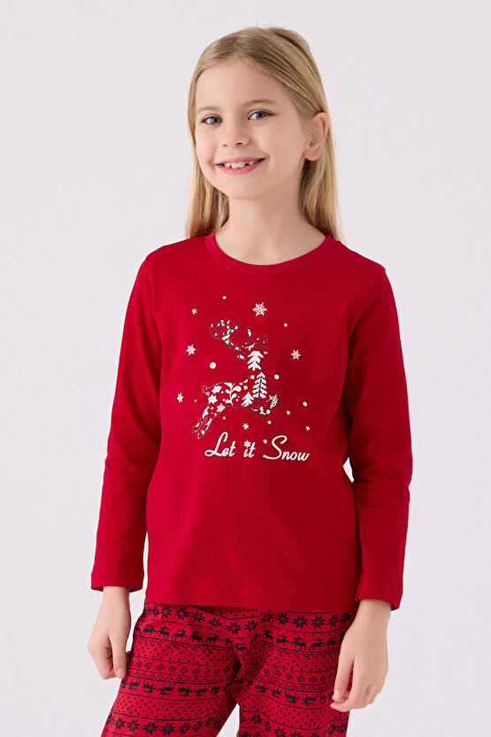 Kız Çocuk Kırmızı Uzun Kol Pijama Takımı