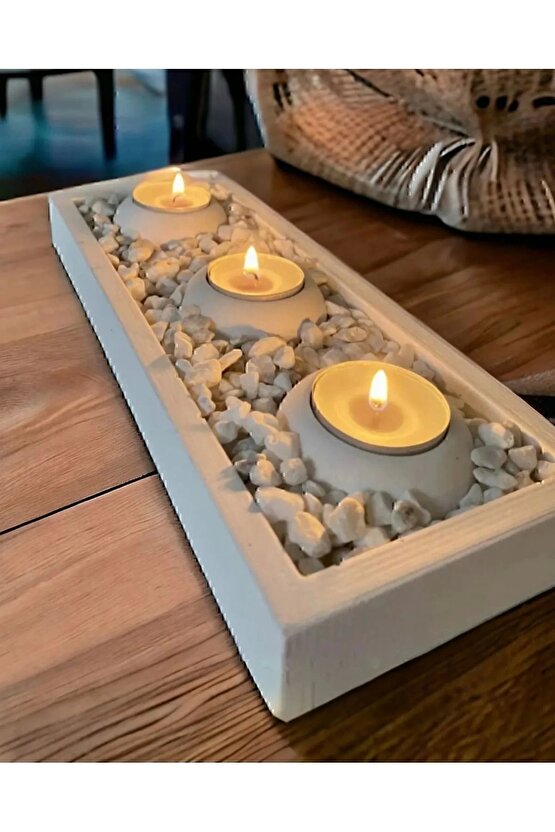 Tabaklı Beton Mumluk Taşlar Tealight Mumlar Dahil değil