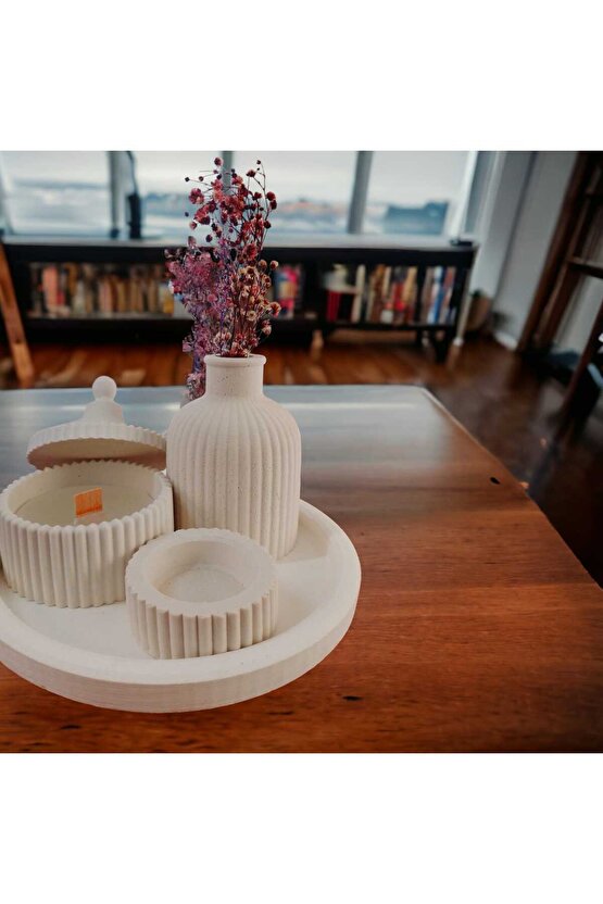 Beyaz Renk özel Tasarım Kokulu Mum Ve Vazo Aksesuar Seti