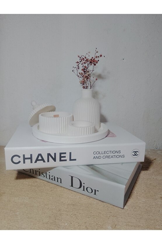 Beyaz Renk özel Tasarım Kokulu Mum Ve Vazo Aksesuar Seti