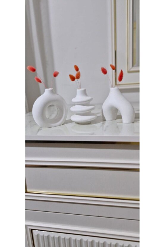 Minimal Vazo Set 3lü Bohem Biblo Minyatür Dekoratif Dayanıklı Beton Set