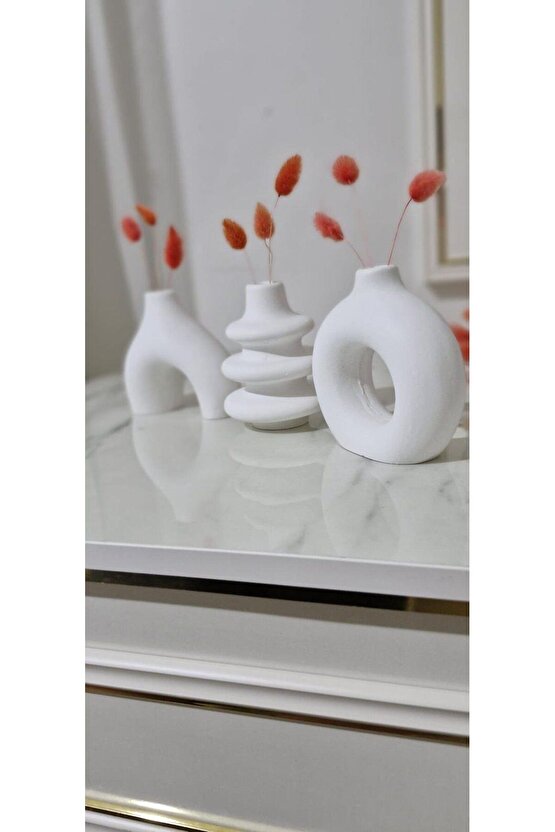 Minimal Vazo Set 3lü Bohem Biblo Minyatür Dekoratif Dayanıklı Beton Set