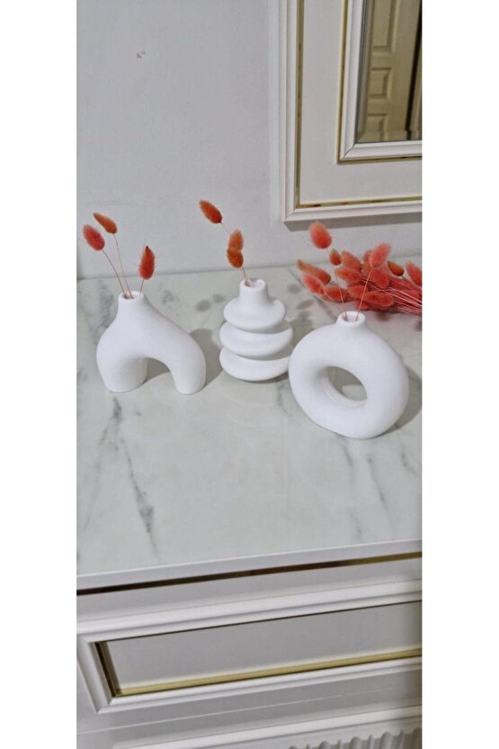 Minimal Vazo Set 3lü Bohem Biblo Minyatür Dekoratif Dayanıklı Beton Set