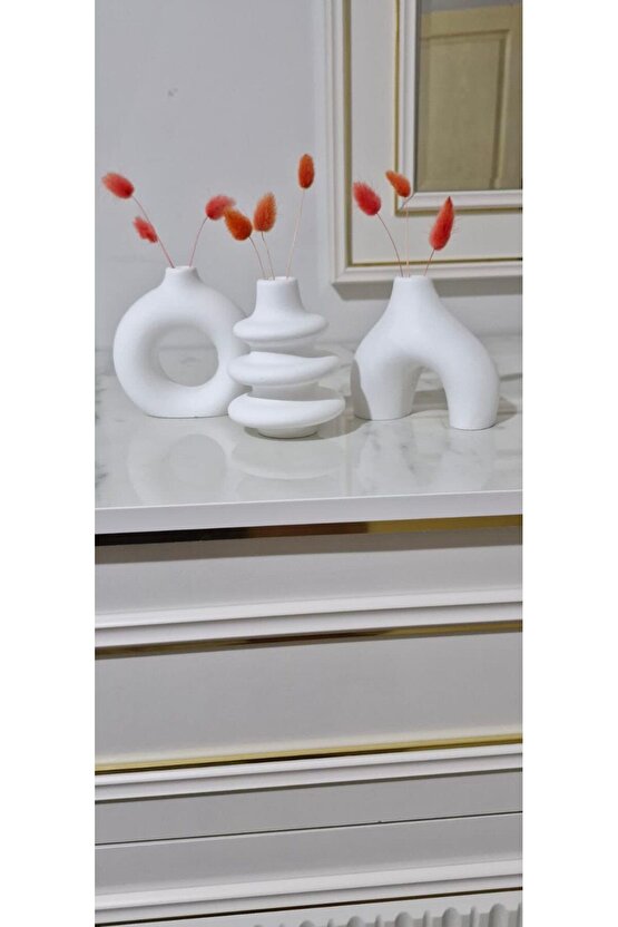 Minimal Vazo Set 3lü Bohem Biblo Minyatür Dekoratif Dayanıklı Beton Set