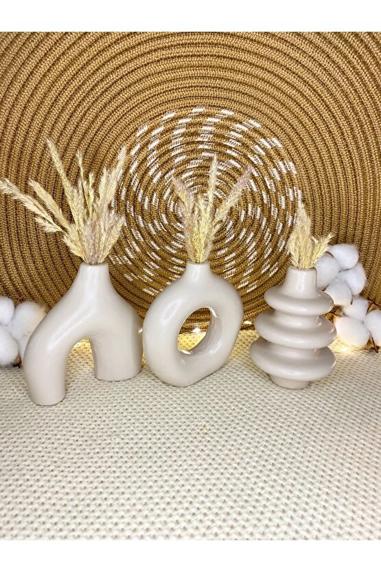 Dekoratif 10cm Taş Rengi Küçük 3 Adet Minimal Bohem Vazo Ev Salon Tv Ünitesi Kitaplık Biblo Aksesuar