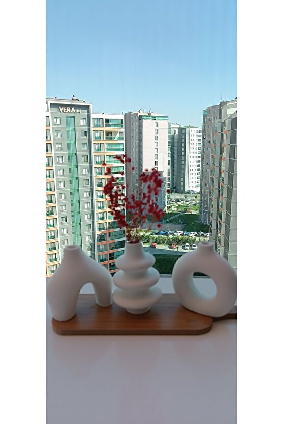 Minimal Vazo seti, 3 parça ev dekorasyon seti, beyaz, ev dekorasyonu