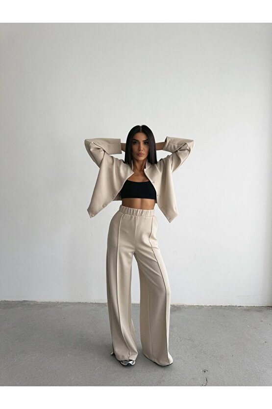 Kadın Modal Kumaş Paça Yırmaç Detaylı Alt üst Takım