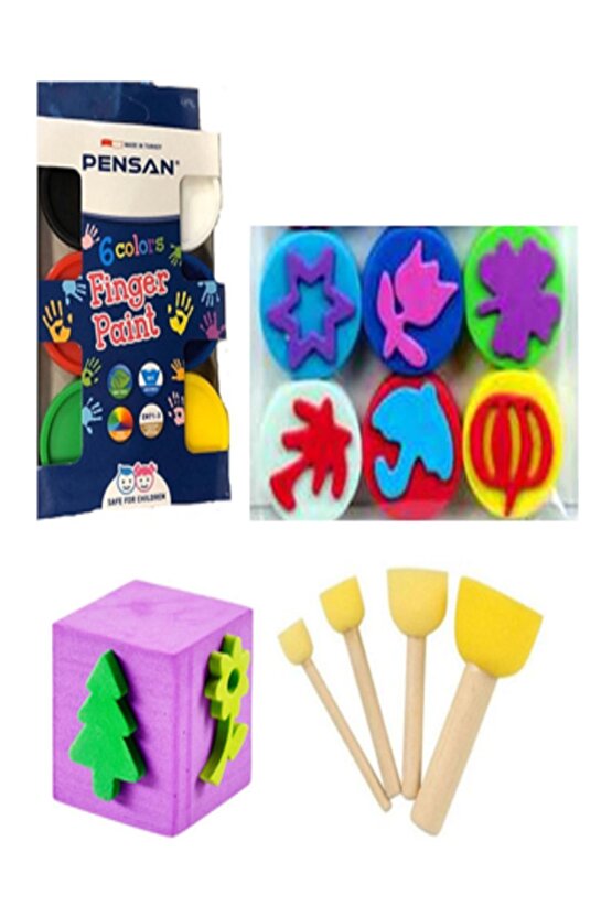 Parmak Boya Sünger Tampon Ponpon Fırça Sünger Eva Baskı Set