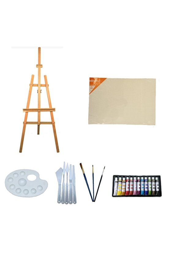 Ayaklı Ahşap Şövale 175 Cm Akrilik Boya Başlangıç Seti