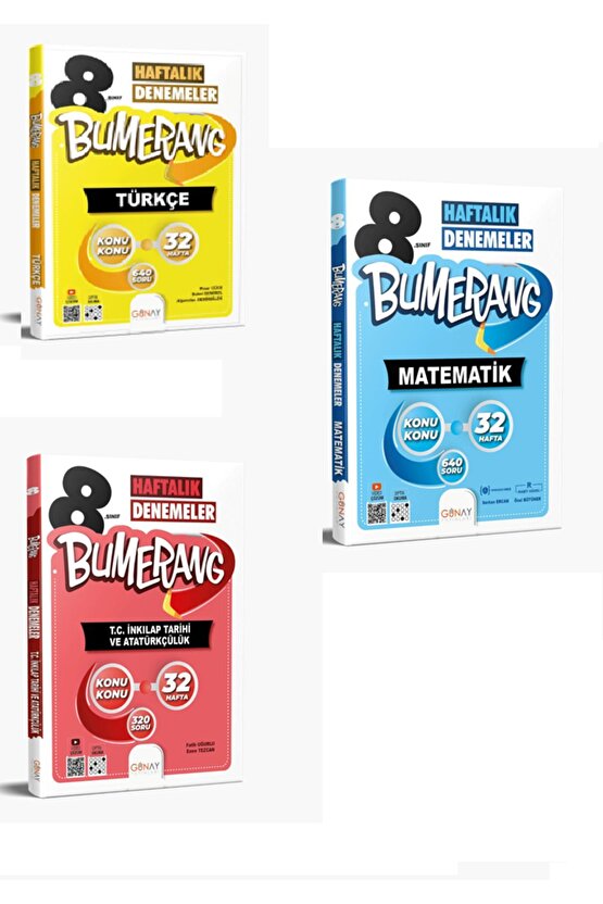 Günay Yayınları 8. Sınıf Bumerang Matematik + Türkçe 32 Haftalık Deneme Seti