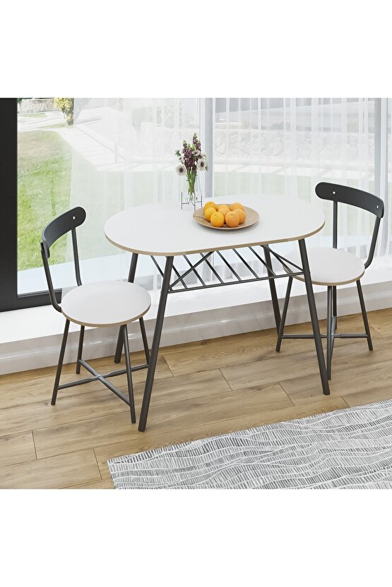 2 Kişilik Mutfak Bahçe Masa Sandalye Seti Beyaz 1466