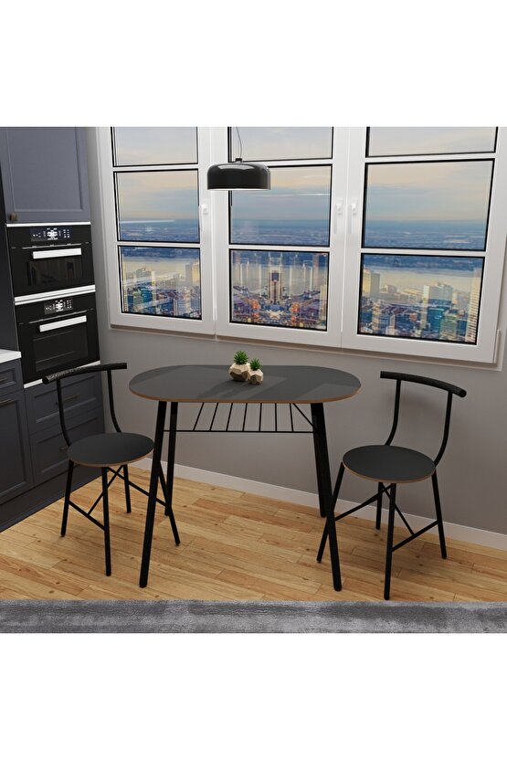 Mutfak Masa Sandalye Takımı 2 Kişilik Masa Sandalye Seti Füme 1101