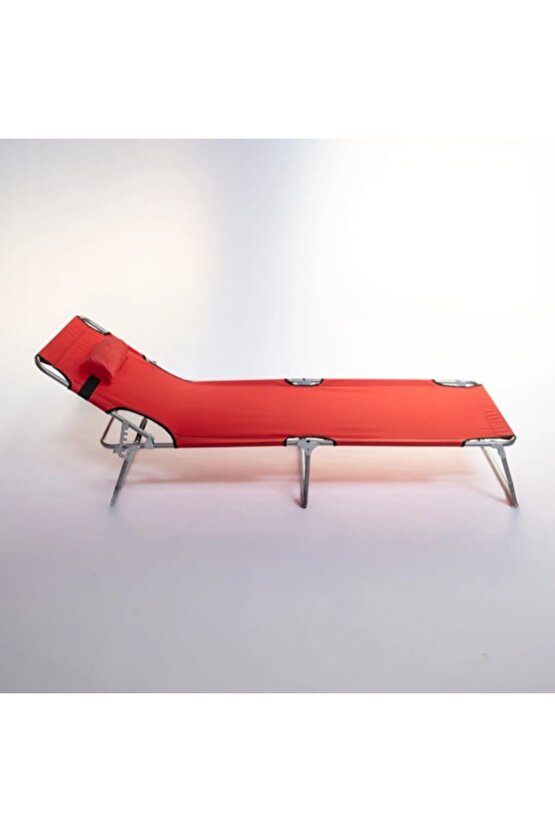 Kamp Yatağı Yastıklı Katlanır Şezlong Kampet Kırmızı 1625