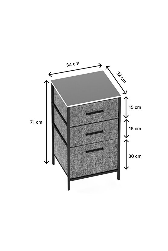 Çok Amaçlı Dolap 3 Çekmeceli Orta Boy Komodin Sehpa