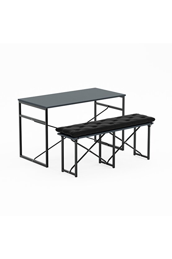 Masa Takımı Bench Bank Minderli Masa Seti 120x60 Mutfak ve Yemek Masası Füme 1564