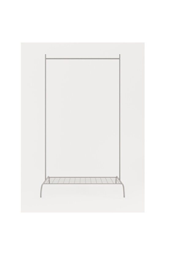 Konfeksiyon Askısı Metal Raflı Askılık Ayaklı Kıyafet Askılığı Beyaz 1509