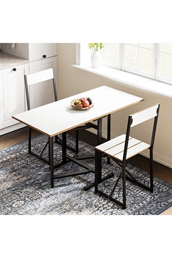 Katlanır Mutfak Masa Sandalye Takımı Beyaz 1447