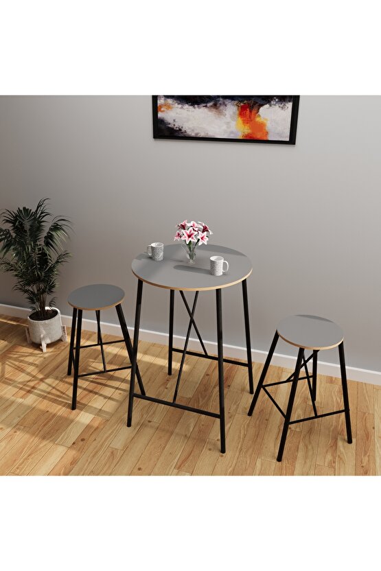 Bar Masası Bar Taburesi Mutfak Oval 2 Kişilik Yemek Masası Füme 1246