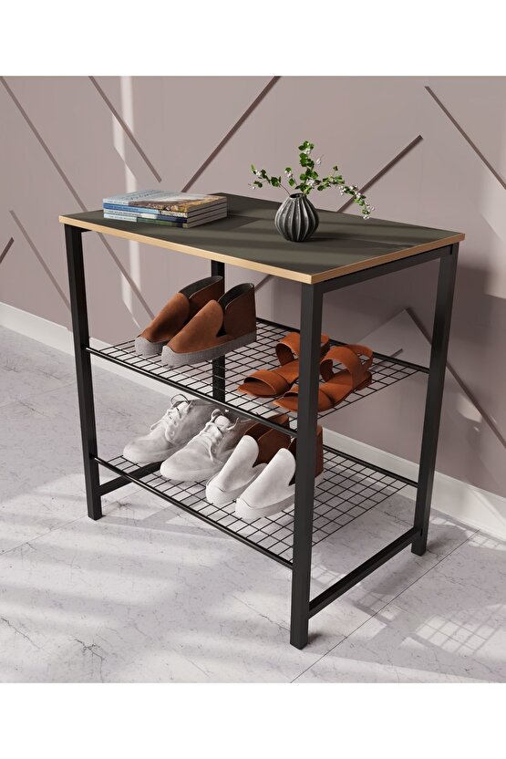 Dar Metal Ayakkabılık Vestiyer 3 Katlı Ayakkabılık Füme 1364