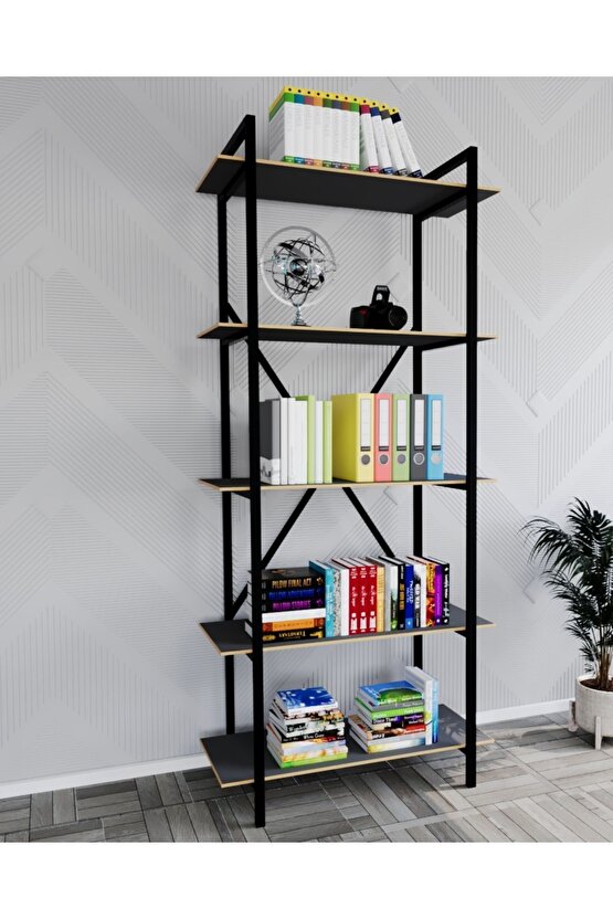 Metal Kitaplık Raf 5 Raflı Kütüphane Füme 1354
