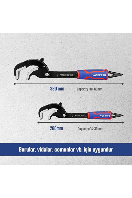 WP202574 2 Parça Otomatik Kilitlemeli Çok Fonksiyonlu Profesyonel Boru Anahtarı Levye Seti