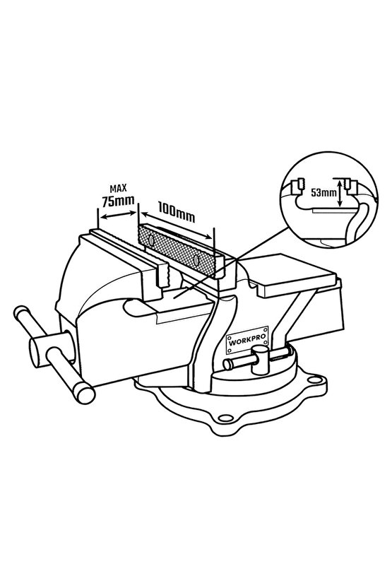 WP233005 100mm 360° Döner Tabanlı Örslü Profesyonel Tezgâh Mengene