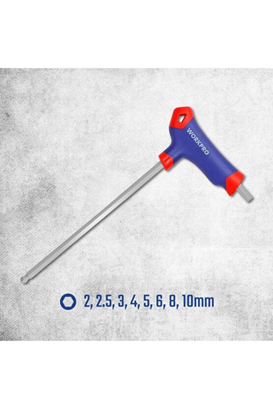 WP200542 8 Parça CR-V Top Başlı T Tipi Uzun Profesyonel Allen Anahtar Takımı
