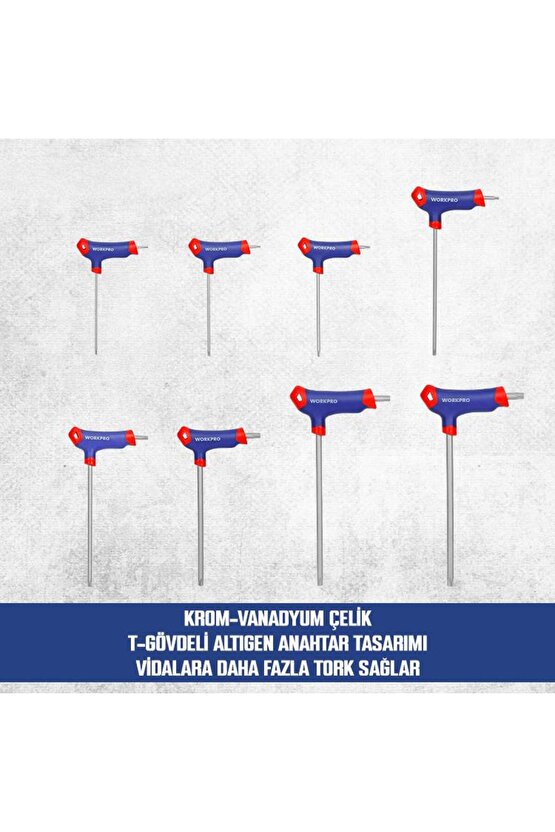 WP200543 8 Parça CR-V T Tipi Uzun Delikli Torx Profesyonel Allen Anahtar Takımı