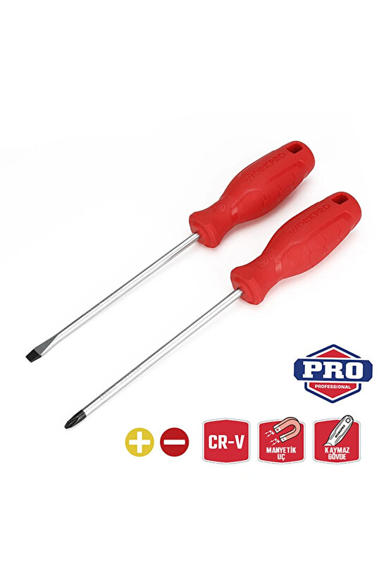 WP200500 2 Parça YıldızDüz CR-V Manyetik Profesyonel Tornavida Seti